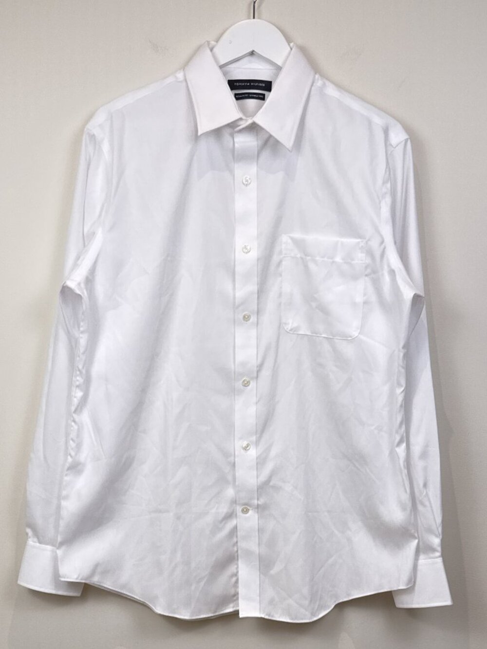 Tommy Hilfiger Mens L 16 34/35 White Wrinkle Free Cotton Button Down Dress Shirt